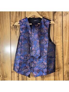 Hisdern Blue Paisley Pattern Men's Vest with Matching Tie Size Medium